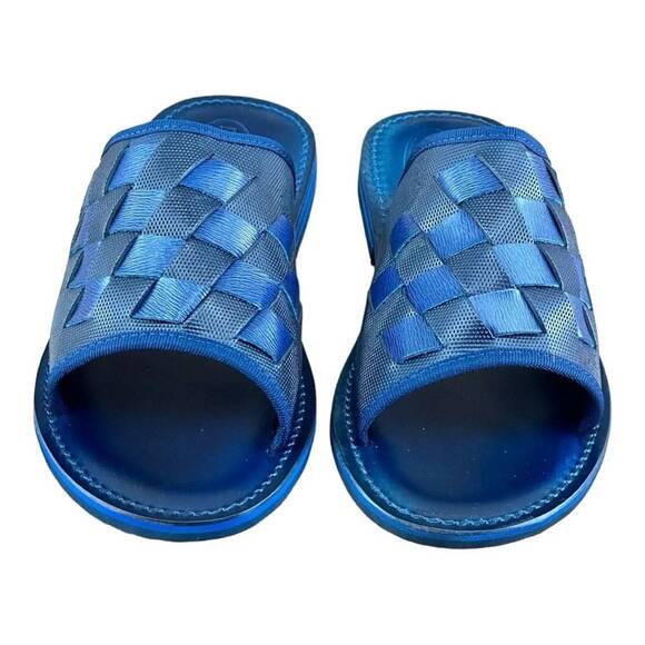 Re Ferdinando Men’s Blue Leather Slides sandal - Picture 4 of 7